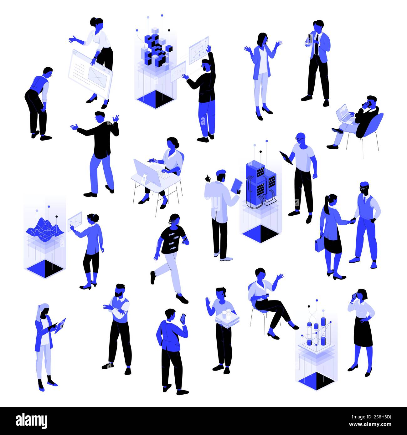 AI, data science vector isometric characters Stock Vector