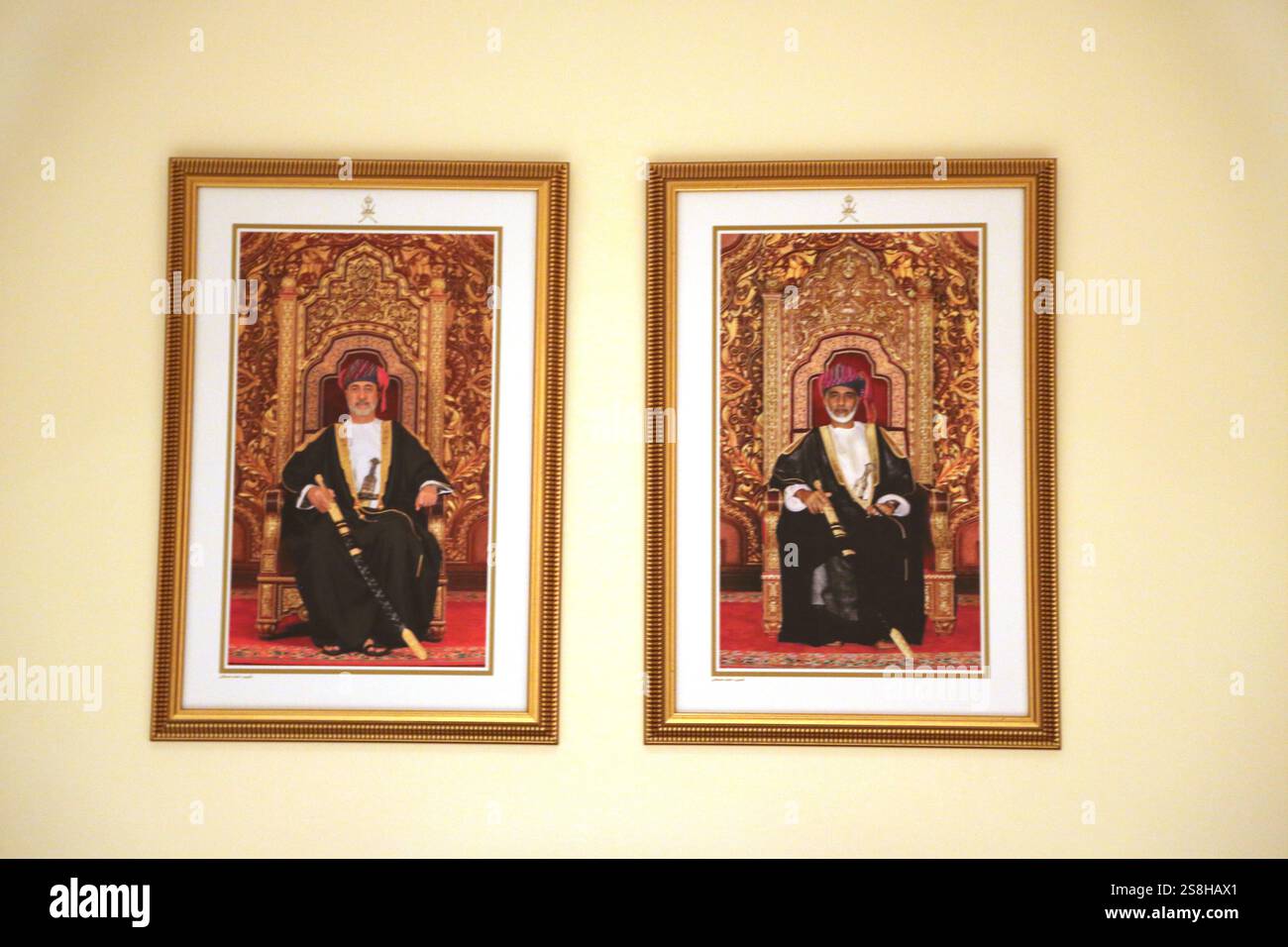 Portraits of the Sultan of Oman  Haitham Bin Tariq Al Said and His father Qaboos Bin Said Al Said Royal Opera House Muscat Oman Stock Photo