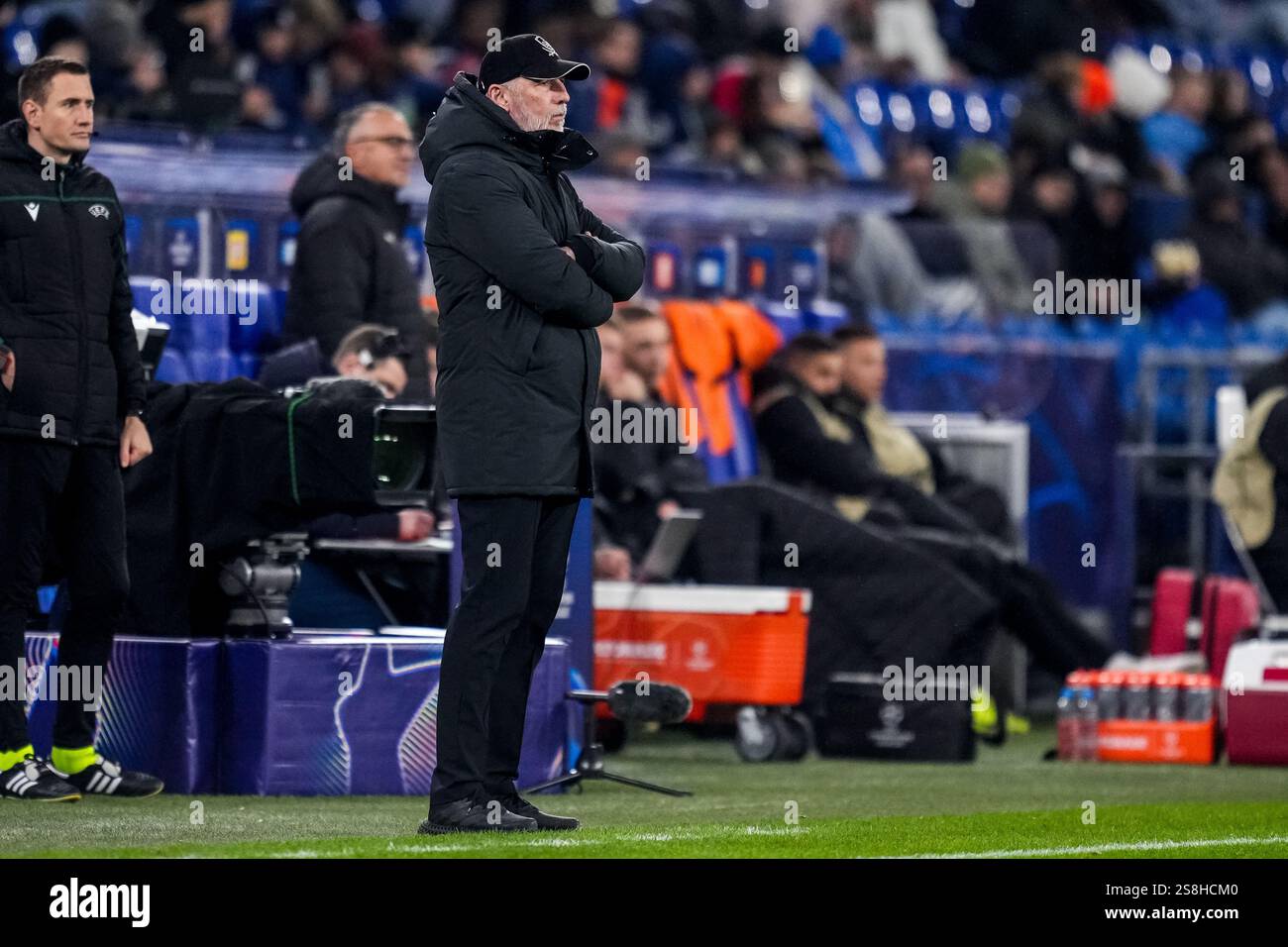 Gelsenkirchen, Germany. 22nd Jan, 2025. GELSENKIRCHEN, GERMANY - JANUARY 22: Stade Brestois 29 head coach Eric Roy looks on during the UEFA Champions League 2024/25 League Phase MD7 match between FC Shakhtar Donetsk and Stade Brestois 29 at Arena AufSchalke on January 22, 2025 in Gelsenkirchen, Germany. (Photo by Rene Nijhuis/MB Media) Credit: MB Media Solutions/Alamy Live News Stock Photo