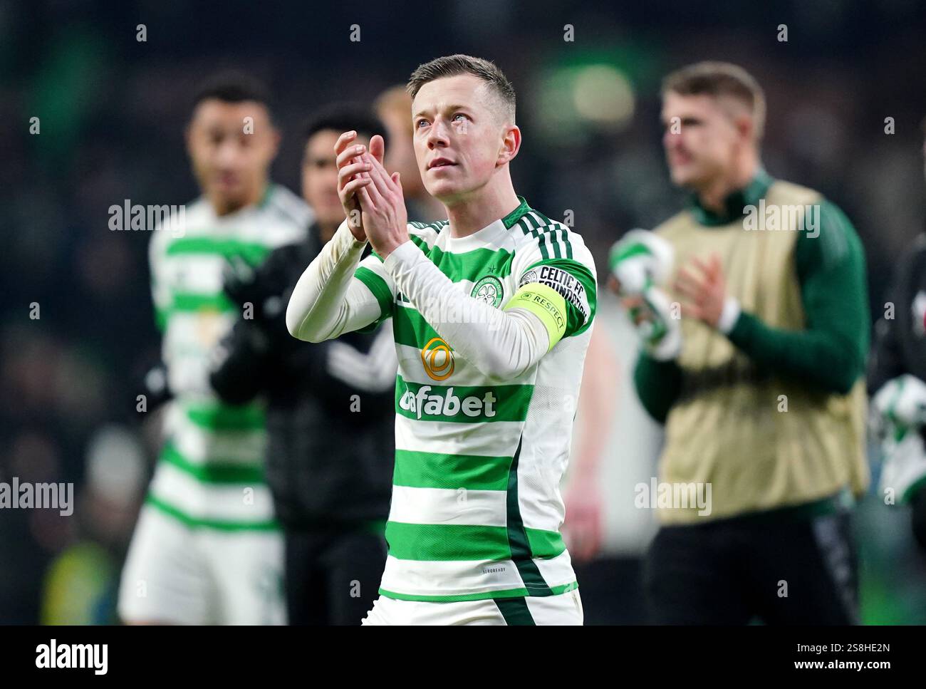 Celtic's Callum McGregor applauds the fans after the UEFA Champions