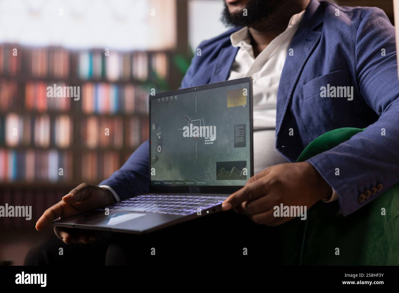African american secret agent monitoring satellite surveillance data ...