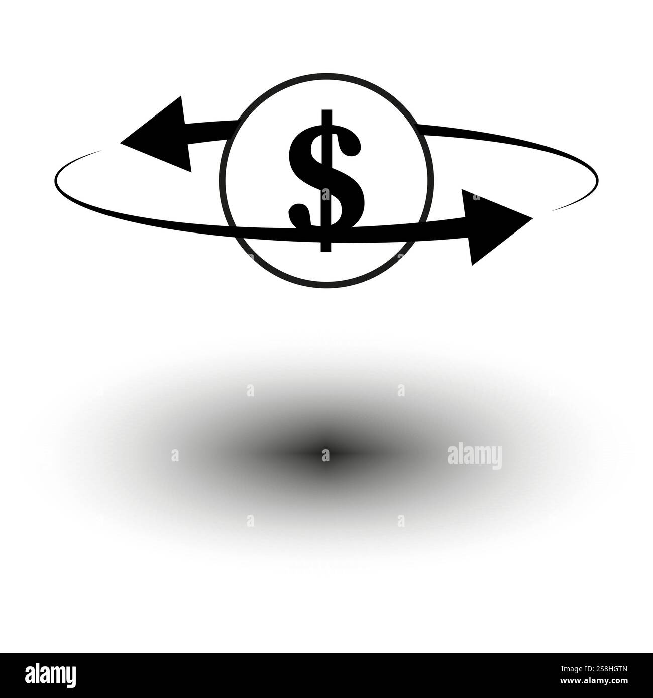 Dollar symbol icon. Currency rotation graphic. Black money flow. Simple ...