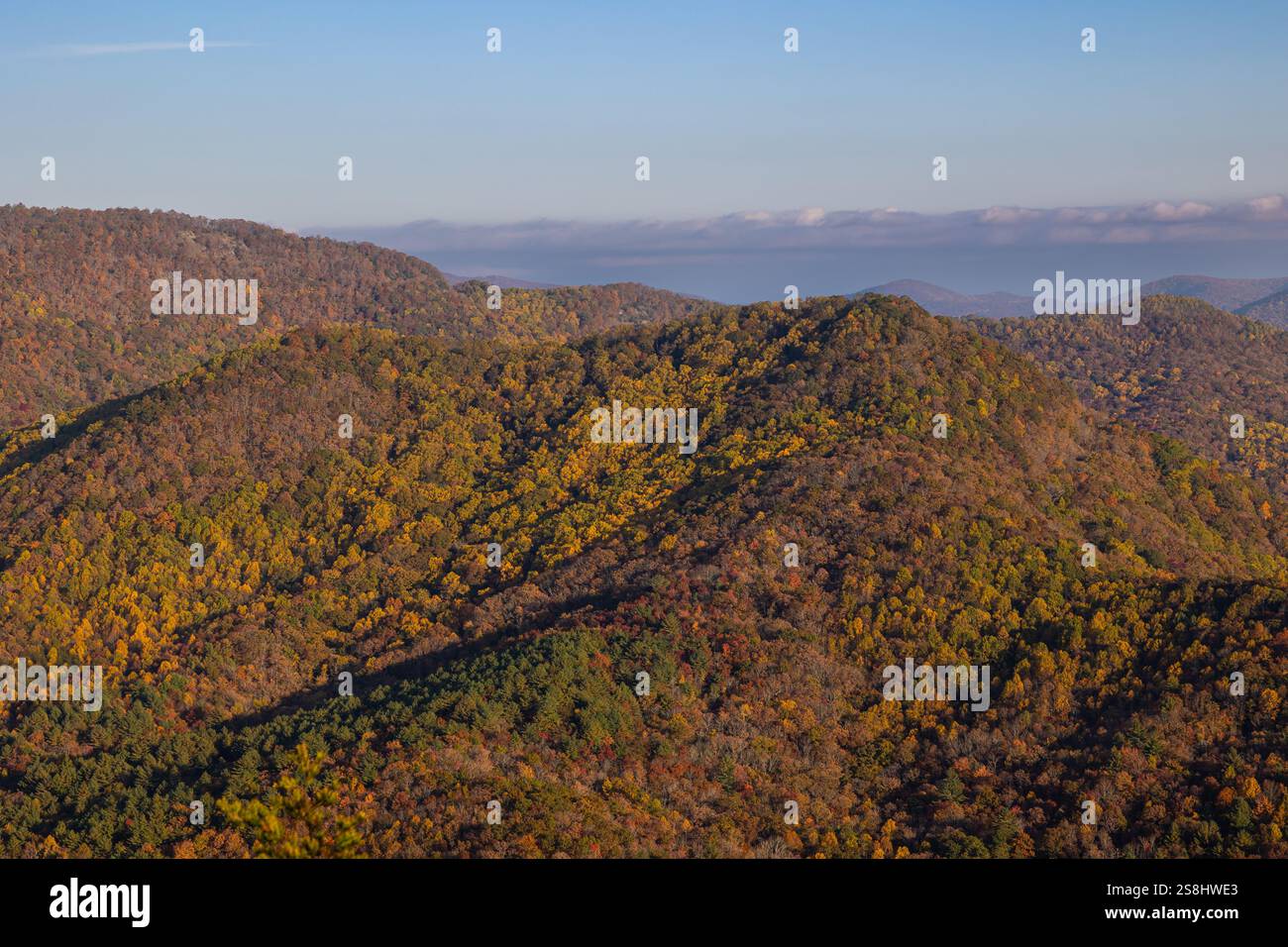 A high elevation scene shot from a mountaintop showcases the fall