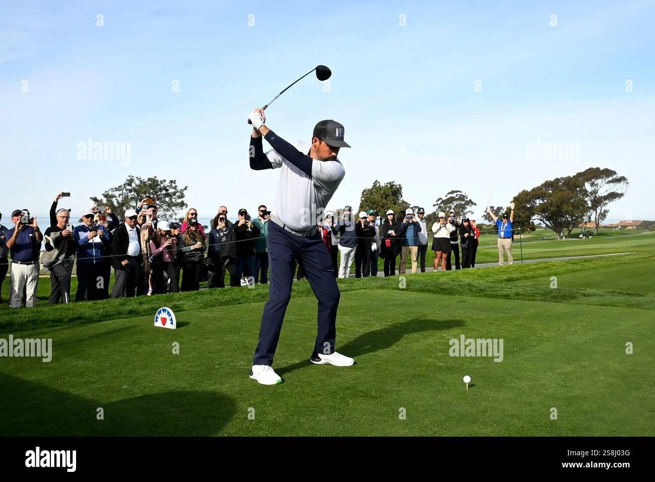 Cavan McCall hits his tee shot on the first hole of the North Course at