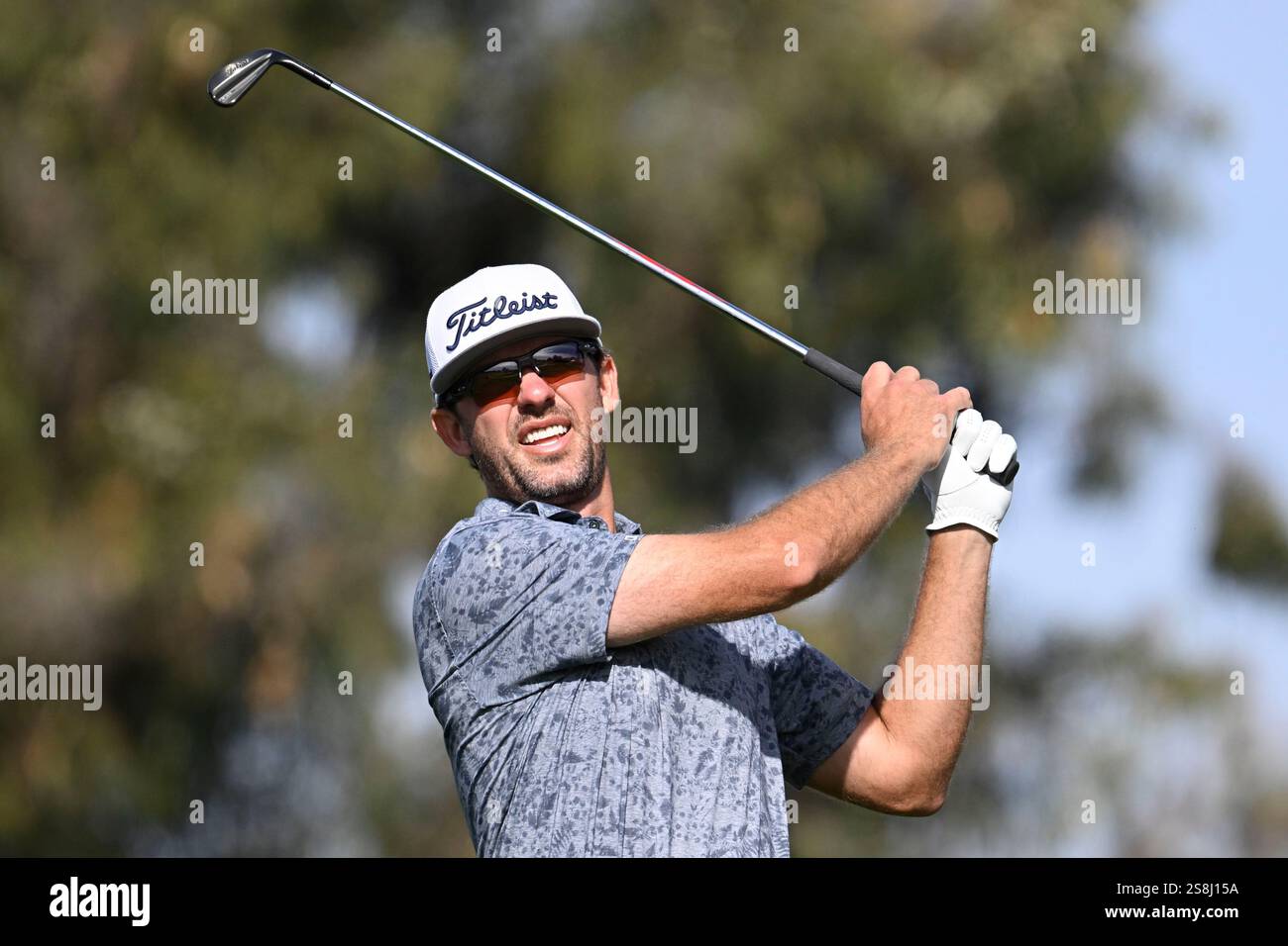 Lanto Griffin hits his tee shot on the eighth hole of the North Course