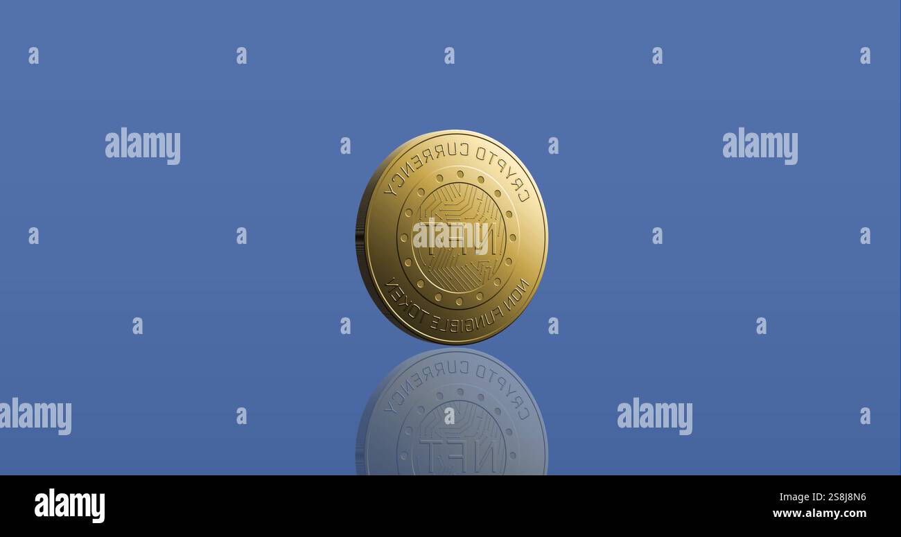 Image of nft financial data processing over blue background Stock Photo