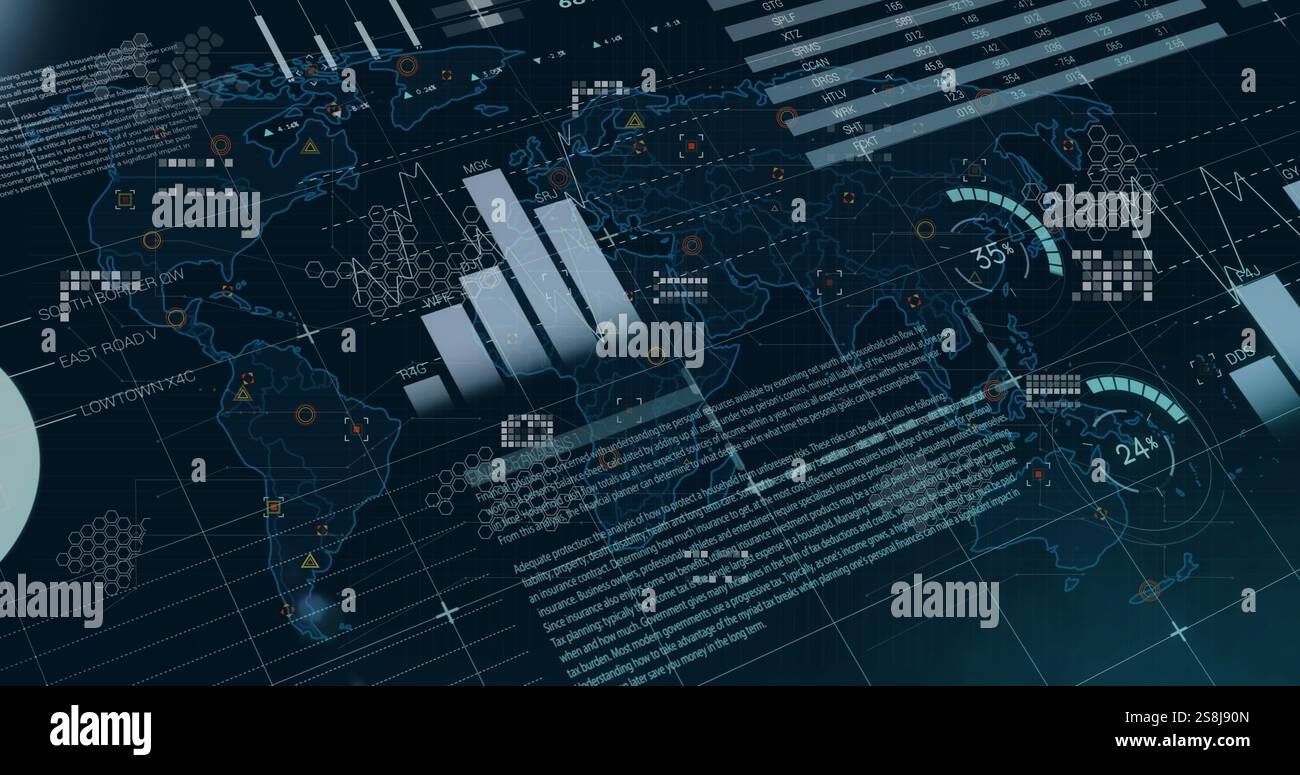 Image of diagrams and data processing over world map Stock Photo - Alamy