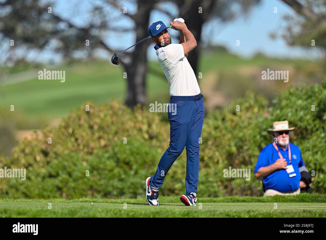 January 22, 2025 Tony Finau tees off on the 5th hole during the first