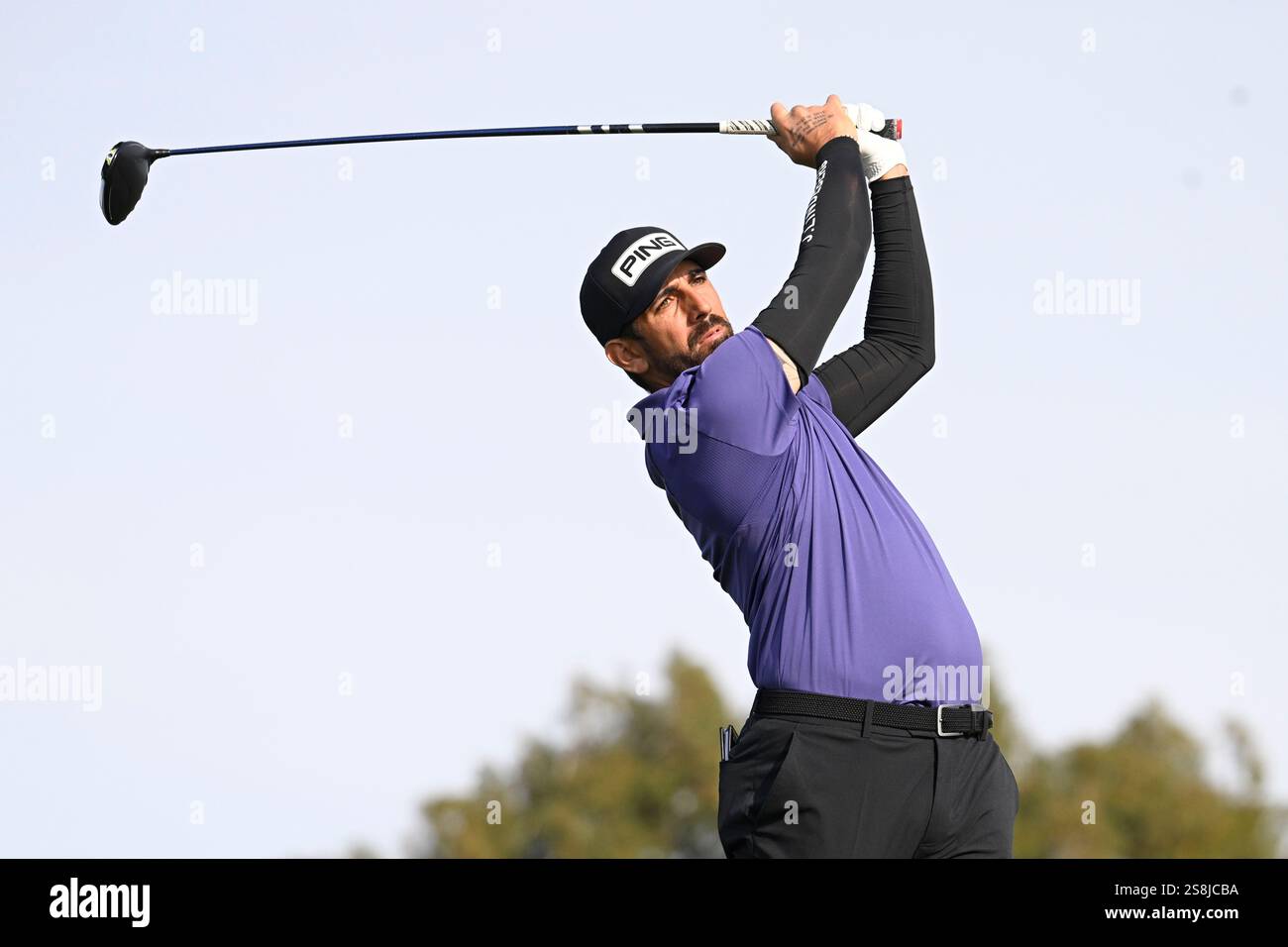 Matthieu Pavon hits a tee shot on the second hole of the South Course