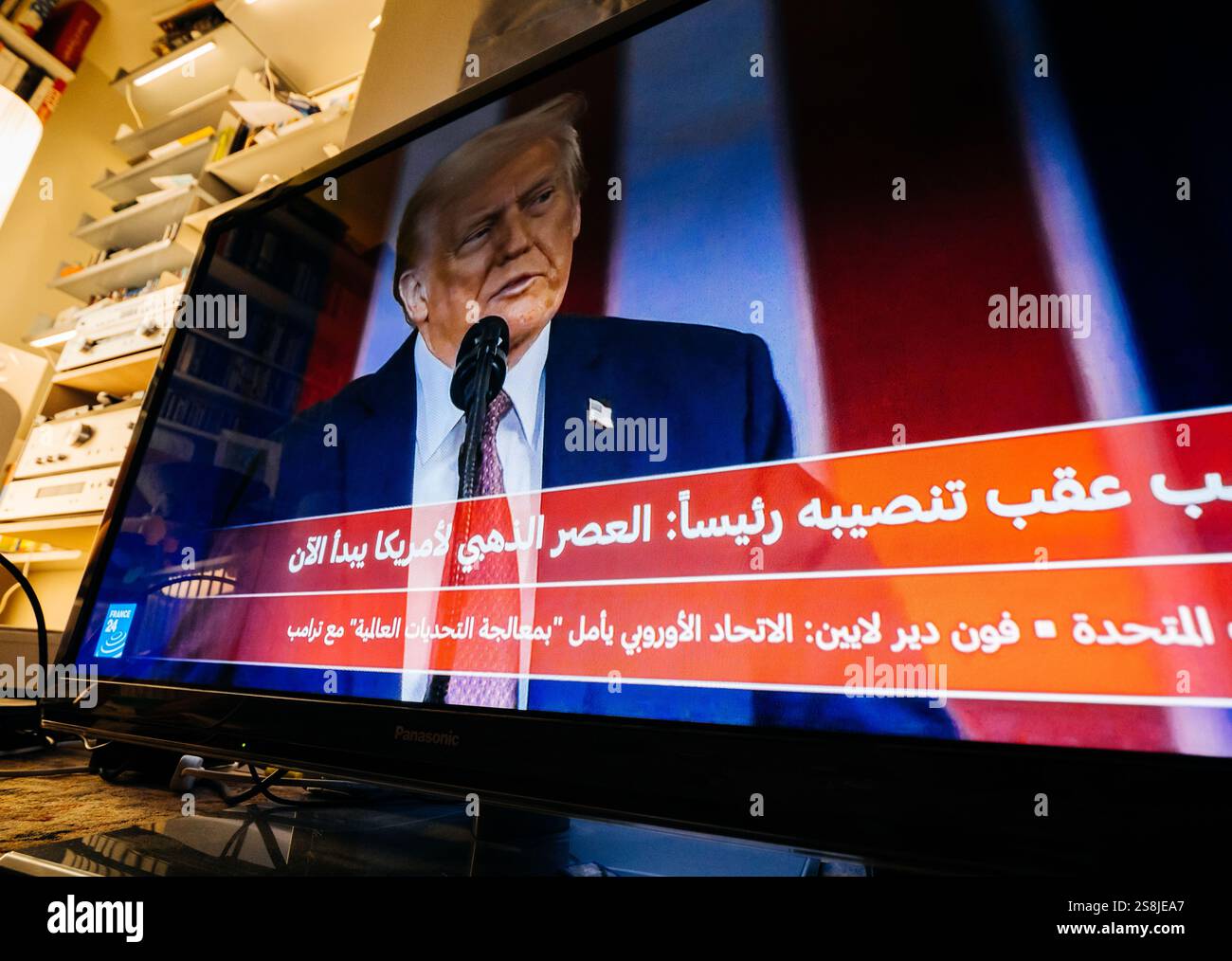 Paris, France Jan 20, 2025 Live broadcast of Donald Trump s 60th