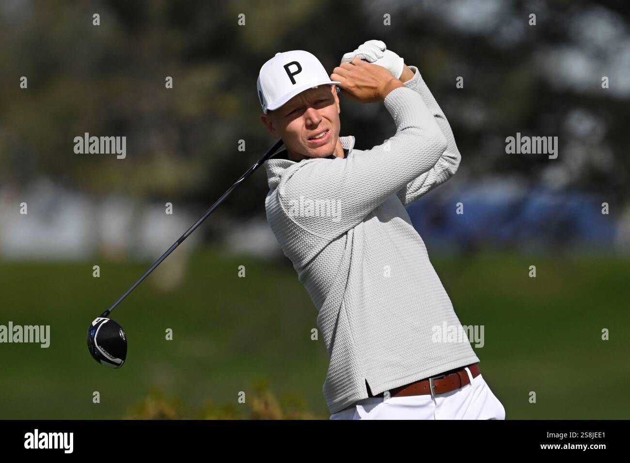 Matti Schmid hits his tee the fifth hole of the South Course at Torrey