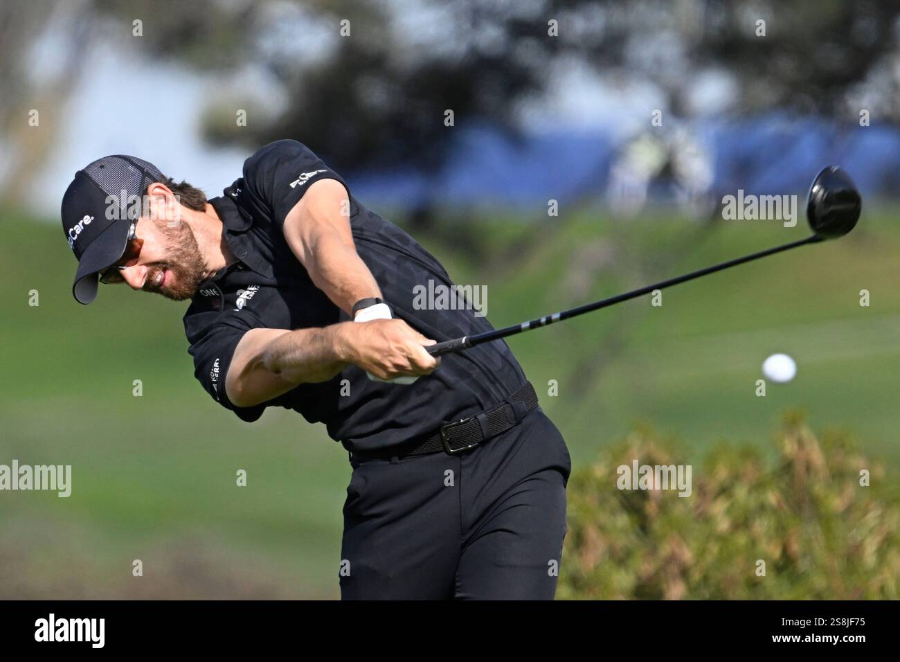 Patrick Rodgers hits his tee the fifth hole of the South Course at