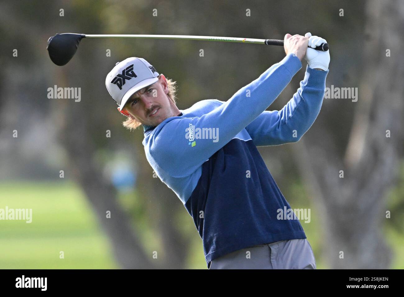 Jake Knapp hits his tee shot on seventh hole of the North Course at