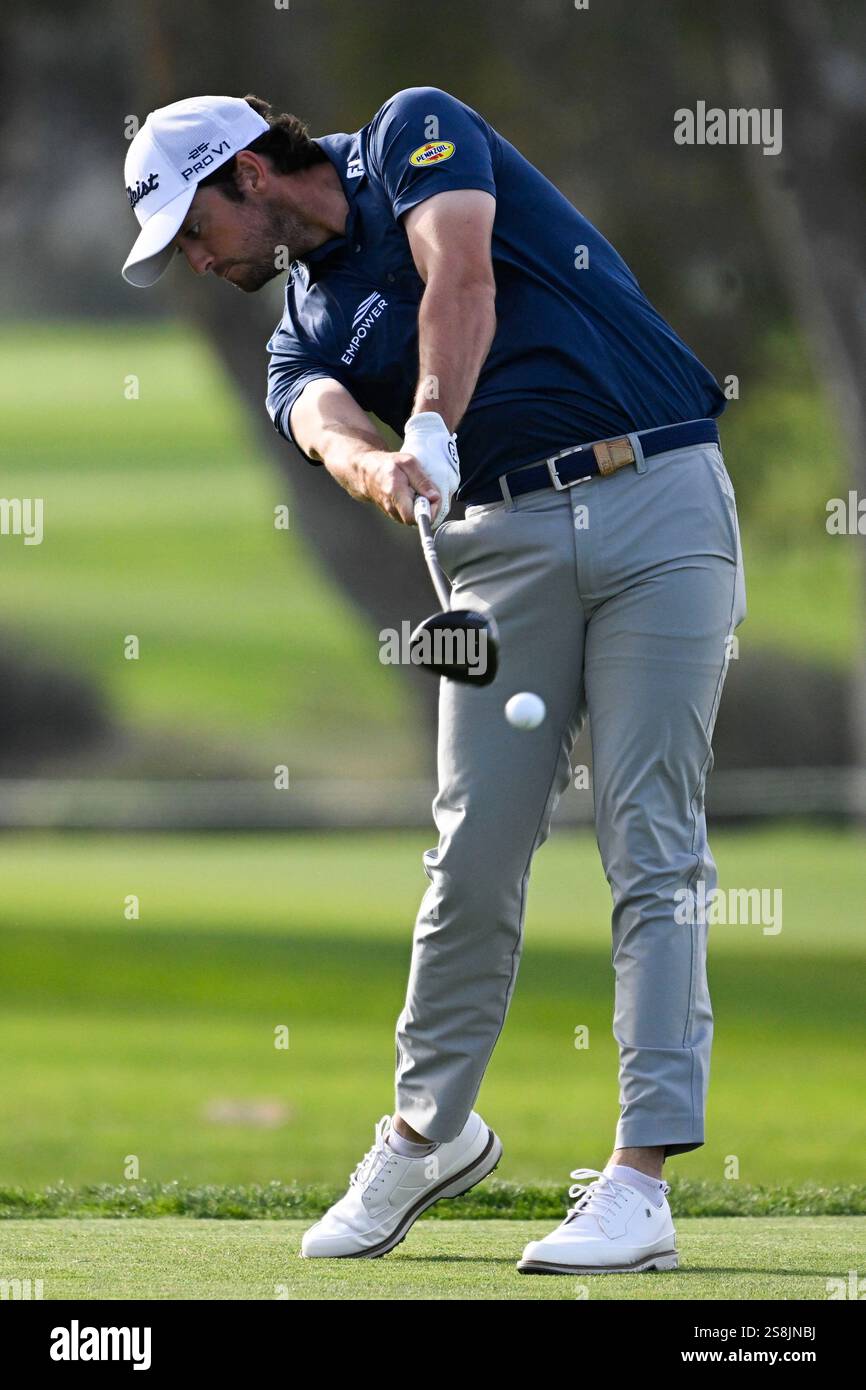 Davis Riley hits his tee shot on seventh hole of the North Course at