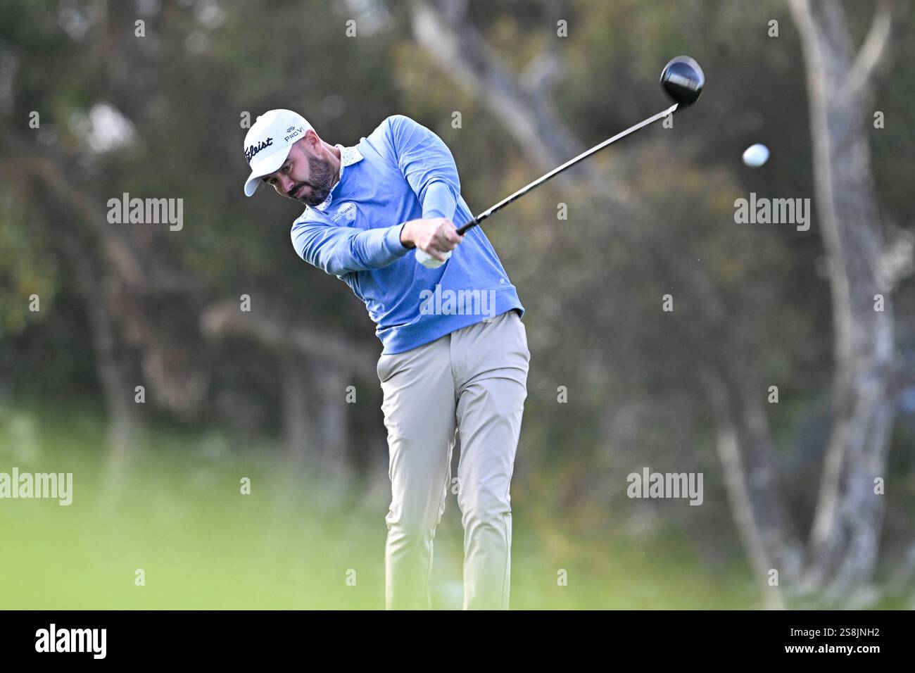 Troy Merritt hits his tee shot on the seventh hole of the North Course