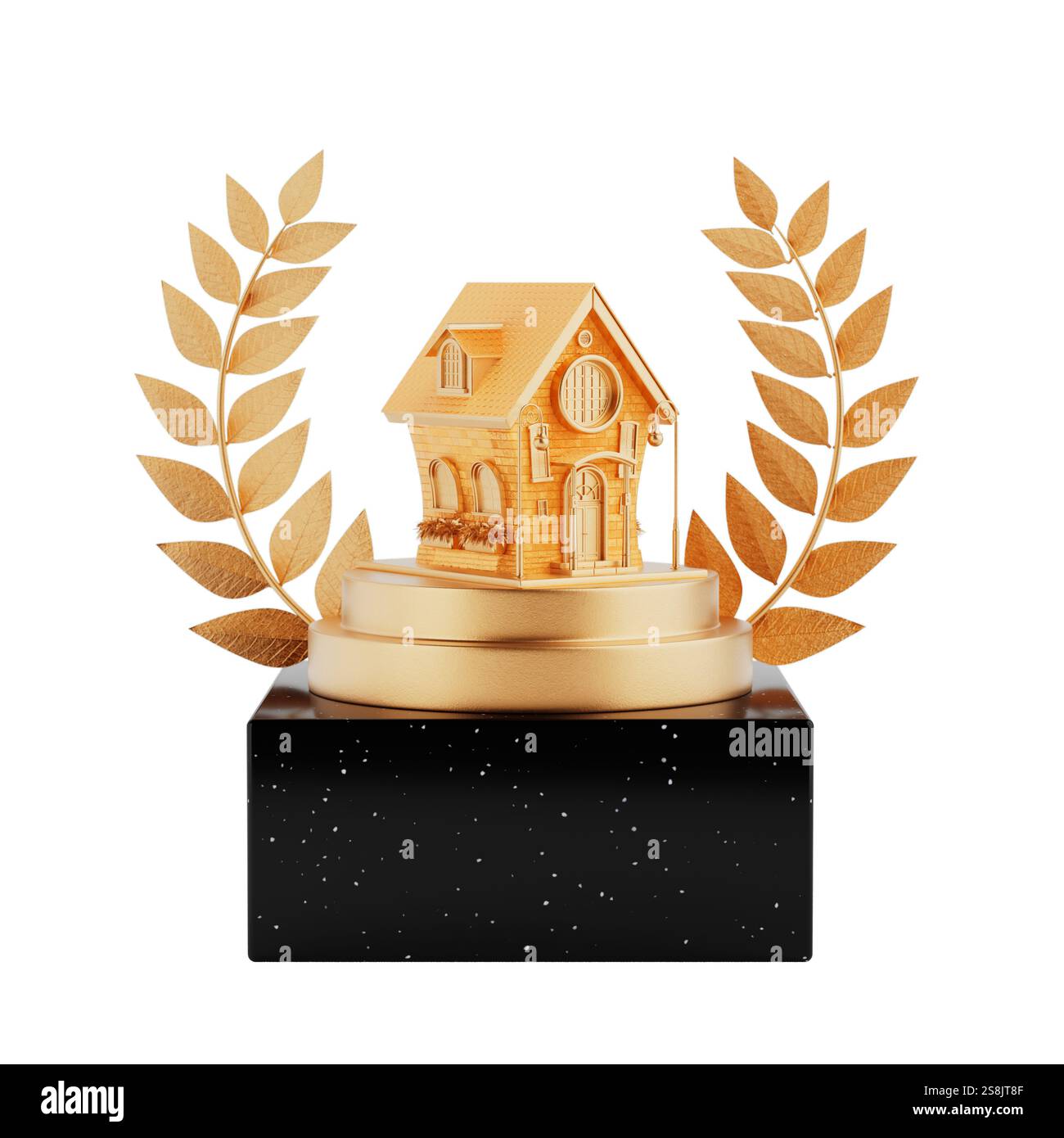 Winner Award Cube Gold Laurel Wreath Podium, Stage or Pedestal with ...