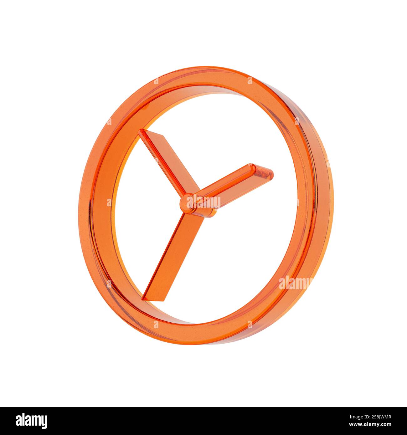 Orange Glass Web Clock Icon on a white background. 3d Rendering Stock Photo