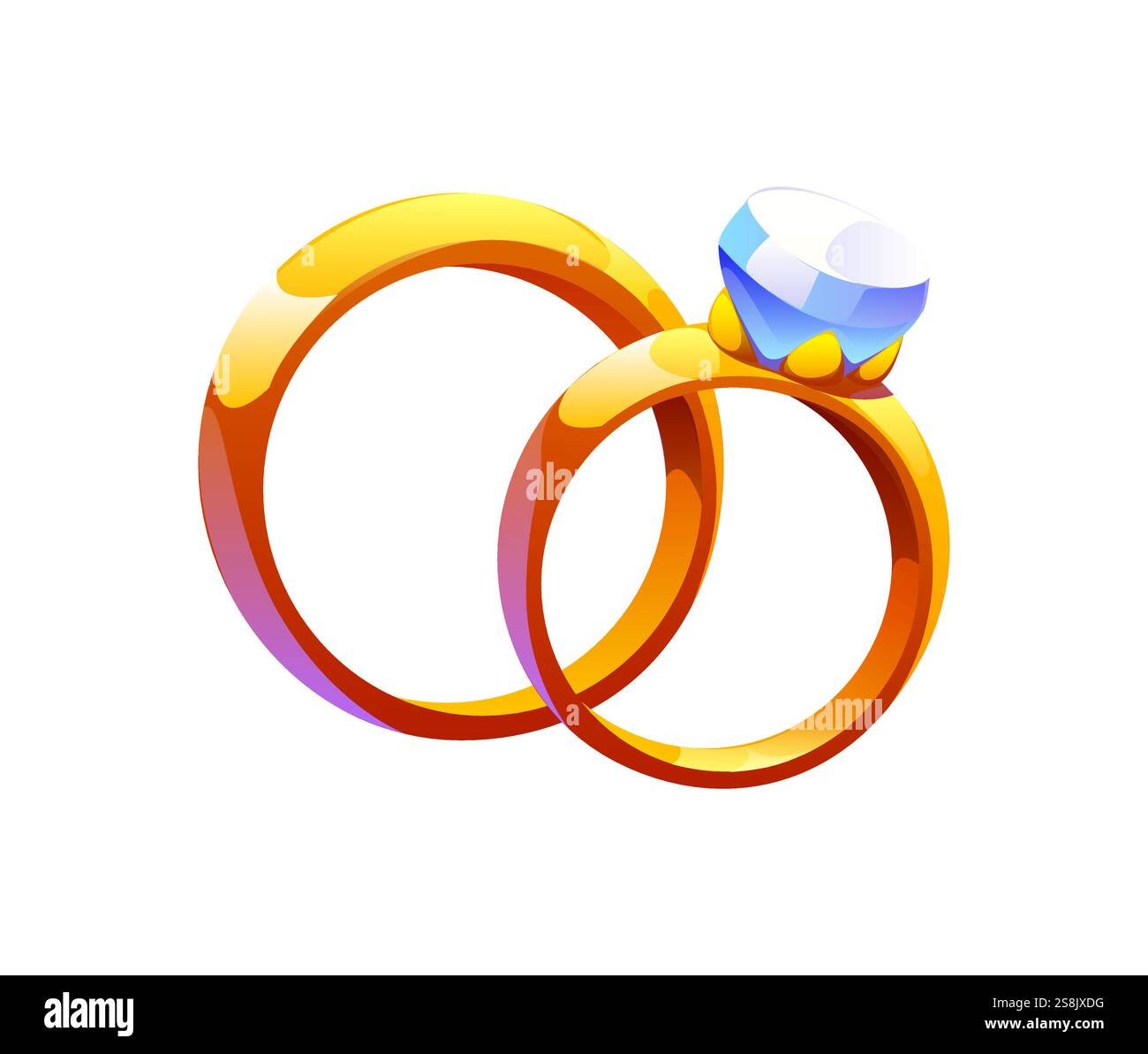 Matching Rings Cartoon Valentine day love symbol, wedding golden rings for marriage, cartoon ...
