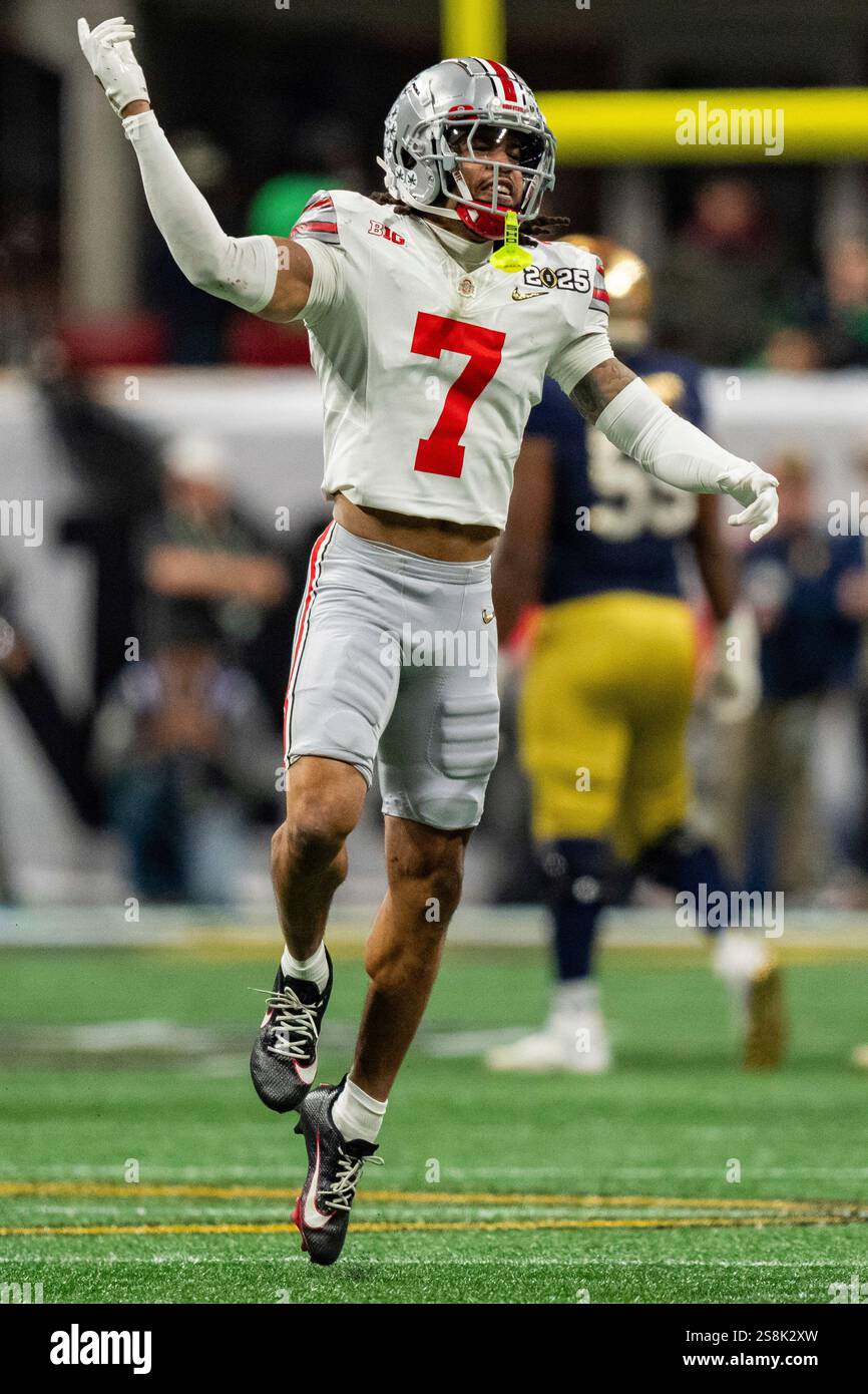 Ohio State cornerback Jordan Hancock (7) celebrates during the College