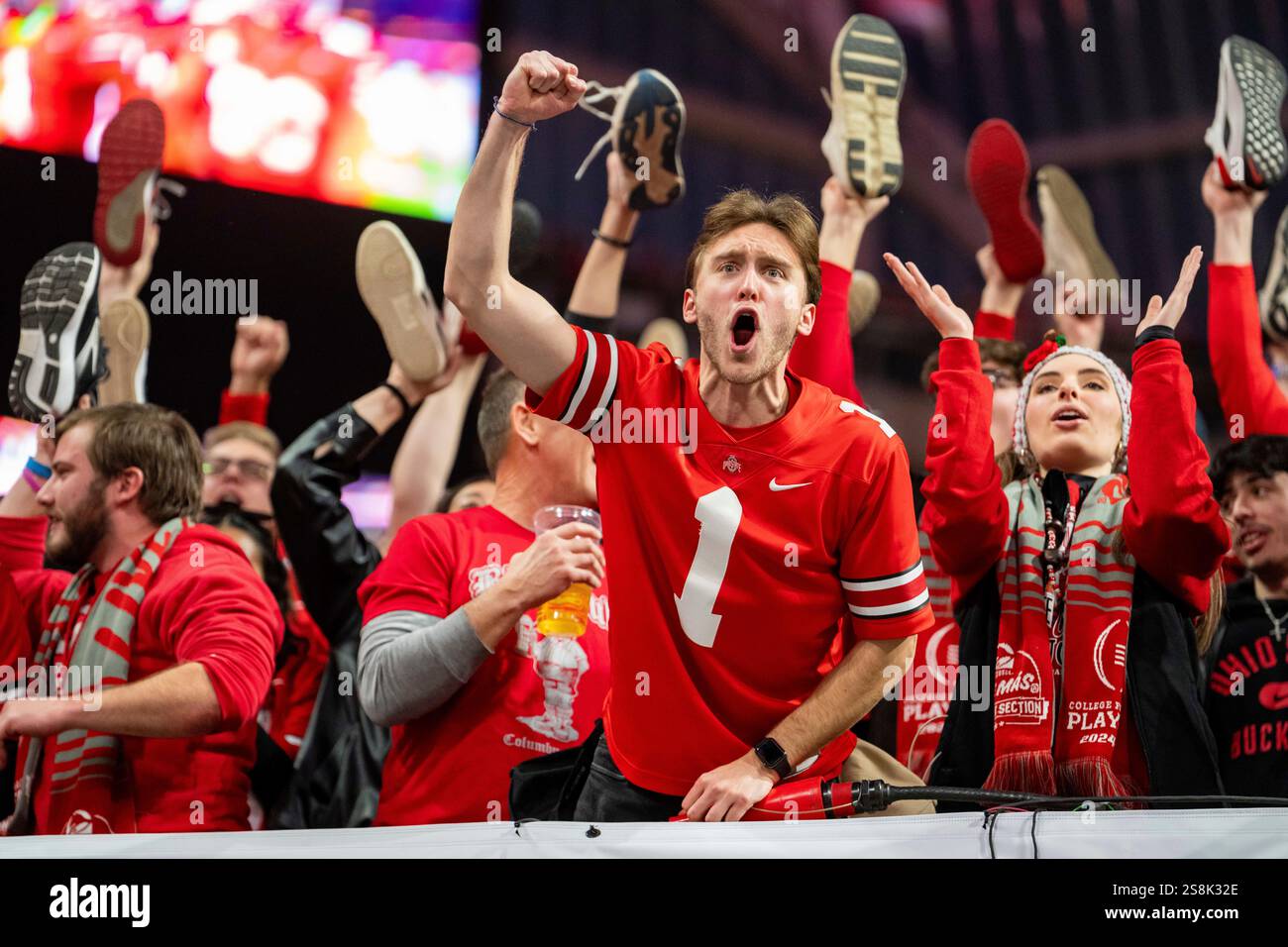 Ohio State fans cheer during the College Football Playoff national