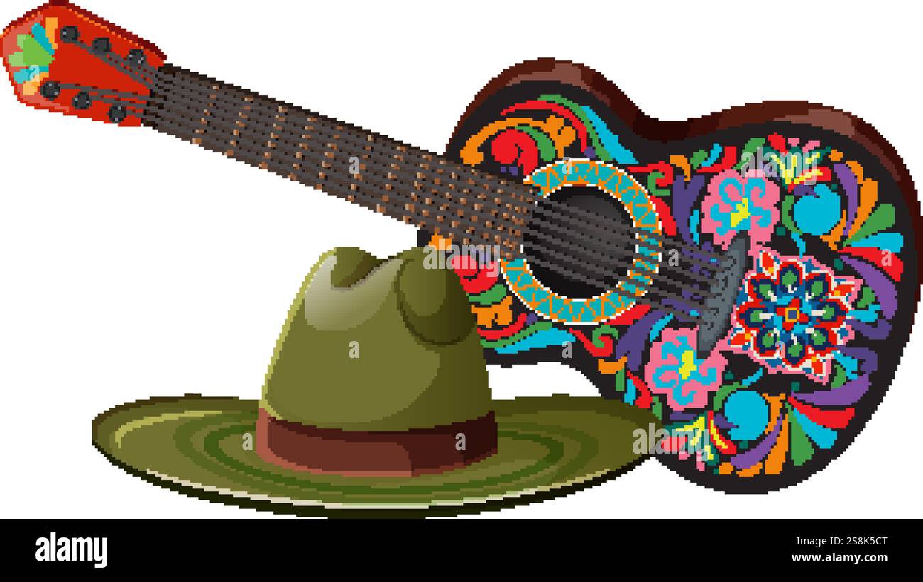 Vibrant guitar with traditional Mexican hat Stock Vector Image & Art ...