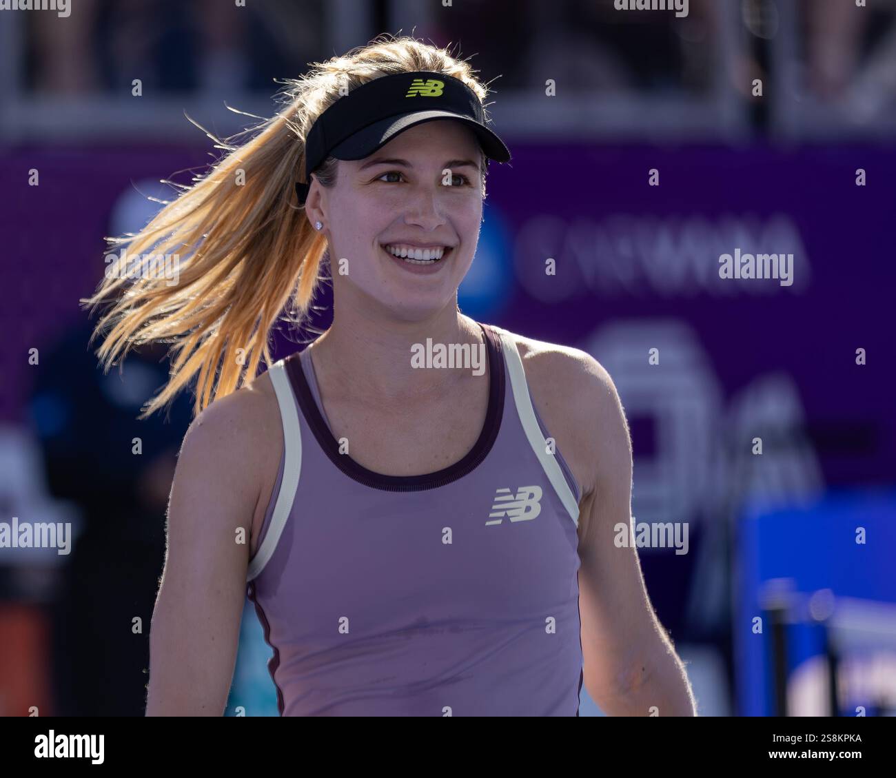 Genie Bouchard smiles while playing at the PPA Las Vegas Open on 11 Oct ...