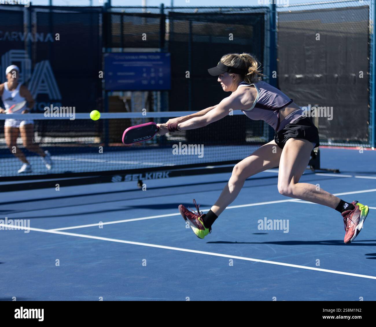 Genie Bouchard hits a backhand drive during the PPA Las Vegas Open on ...
