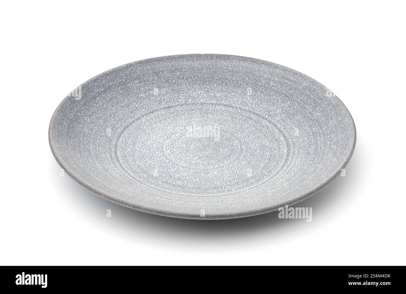 Empty handmade trendy grey ceramic dish isolated on white Stock Photo