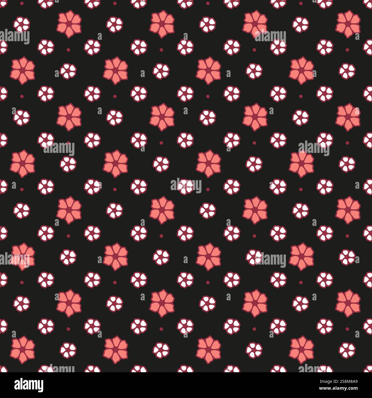 Seamless pattern with ditsy florals on black background Stock Vector