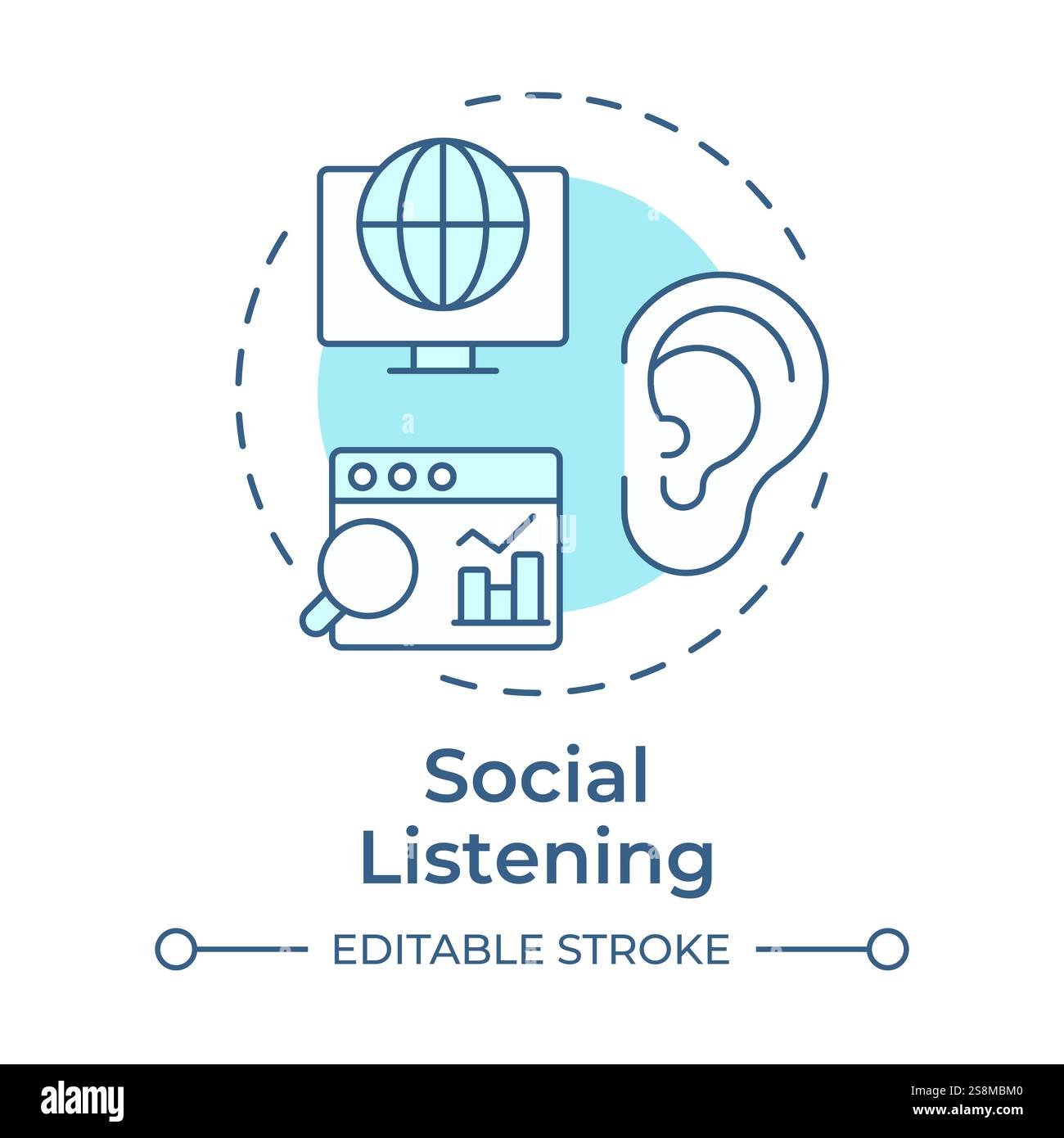 Social listening soft blue concept icon Stock Vector