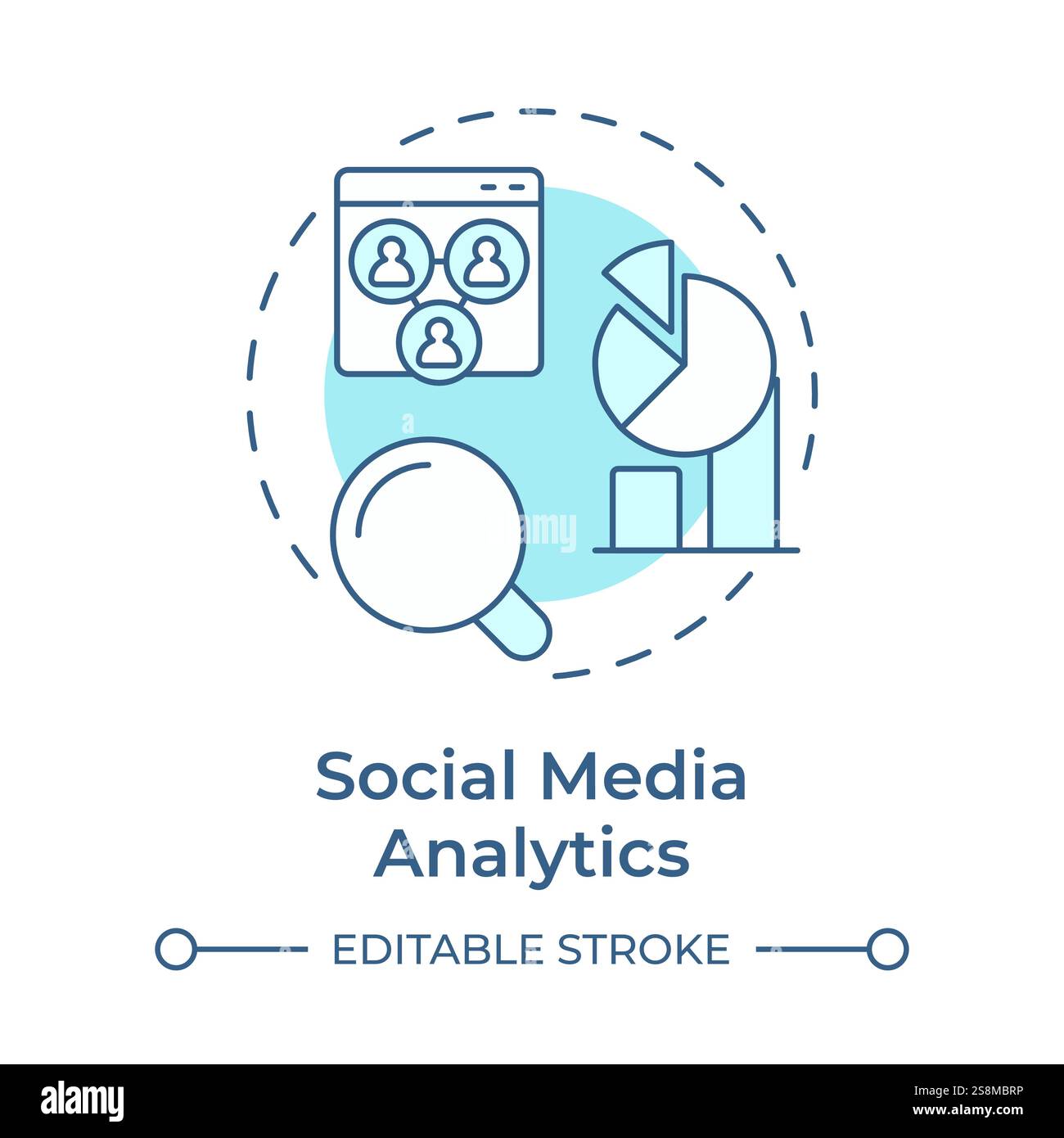 Social media analytics soft blue concept icon Stock Vector