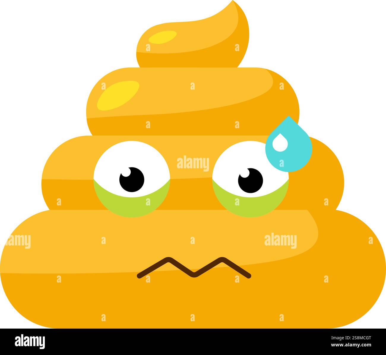 Yellow disappointed Emoji poop with bead of sweat on forehead. Design ...