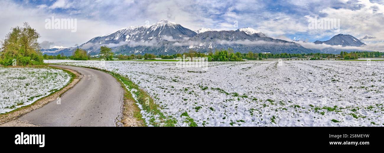 Karavanke mountain range seen from Lesce, Slovenia Stock Photo