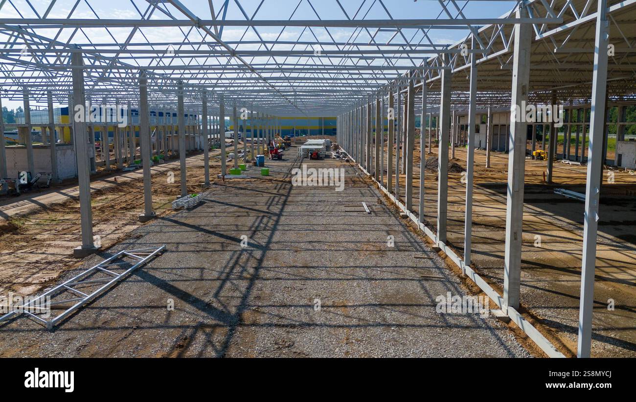 Metal warehouse structural beams hi-res stock photography