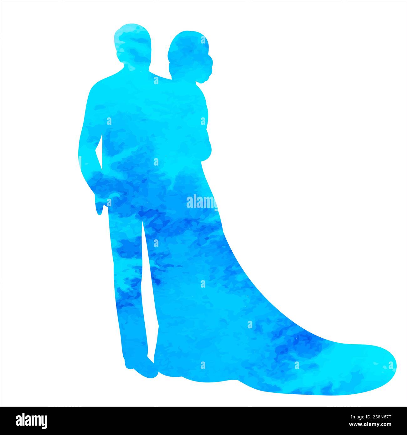 watercolor bride and groom silhouette design vector isolated Stock ...