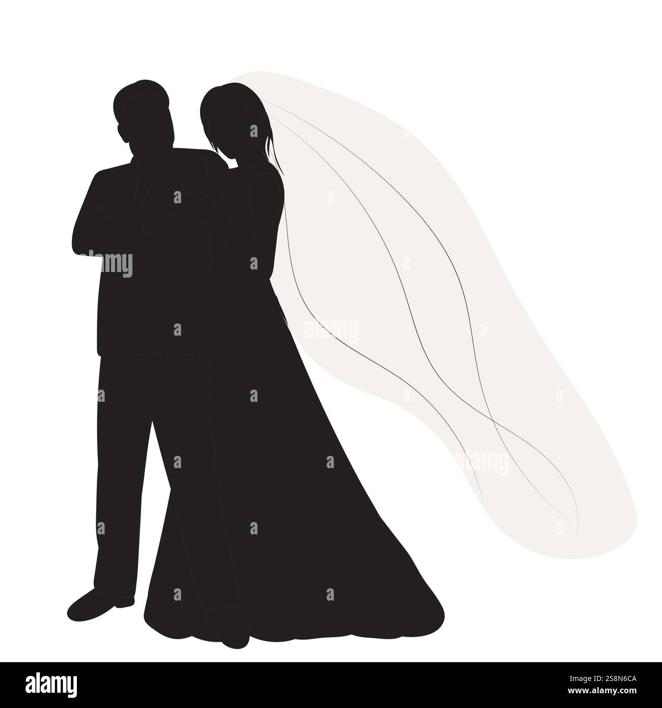 bride and groom with veil silhouette ,design isolated Stock Vector ...