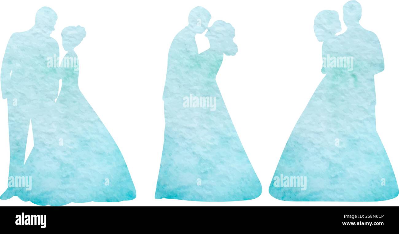 watercolor bride and groom set silhouette design vector isolated Stock ...