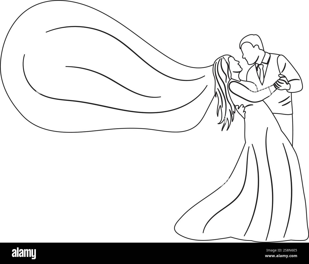 bride and groom wedding sketch ,contour line Stock Vector Image & Art ...