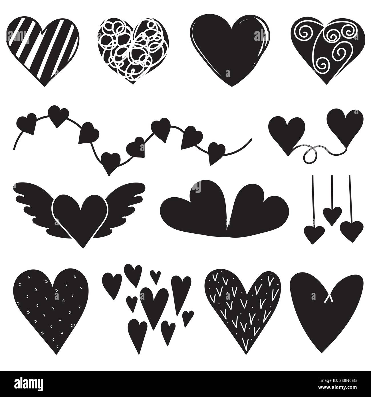 doodle hearts set silhouette design vector isolated Stock Vector Image ...