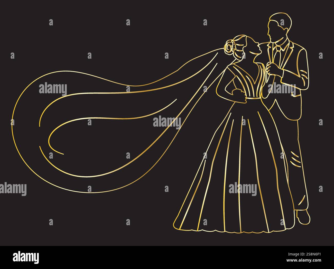 bride and groom golden sketch ,outline isolated vector Stock Vector ...