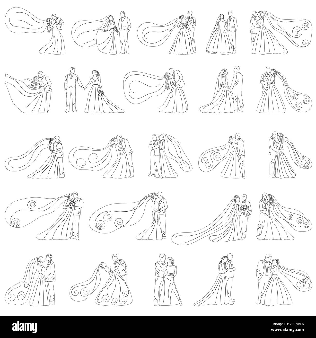 bride and groom collection sketch ,outline isolated vector Stock Vector ...