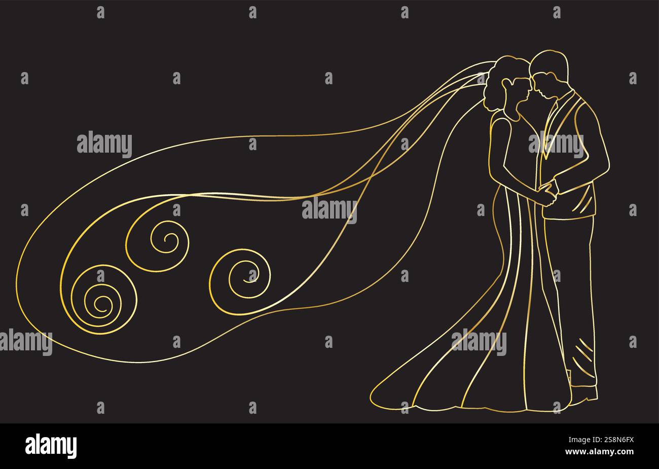 bride and groom golden sketch ,contour line isolated Stock Vector Image ...