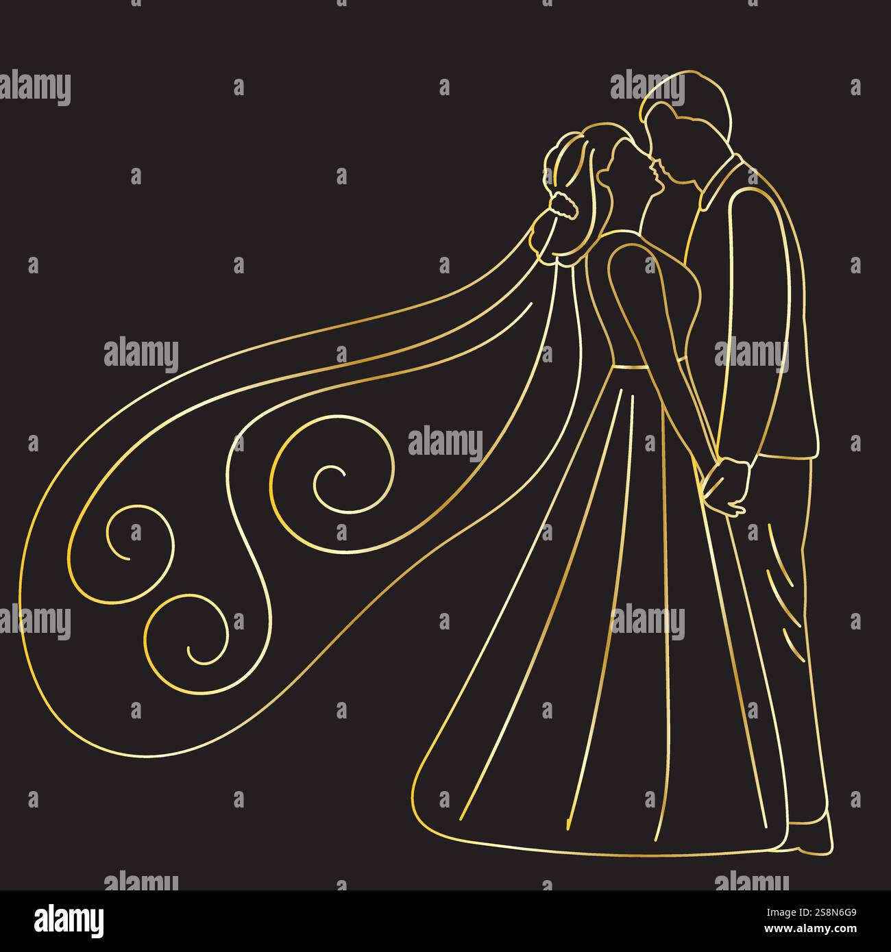 bride and groom golden sketch ,outline Stock Vector Image & Art - Alamy