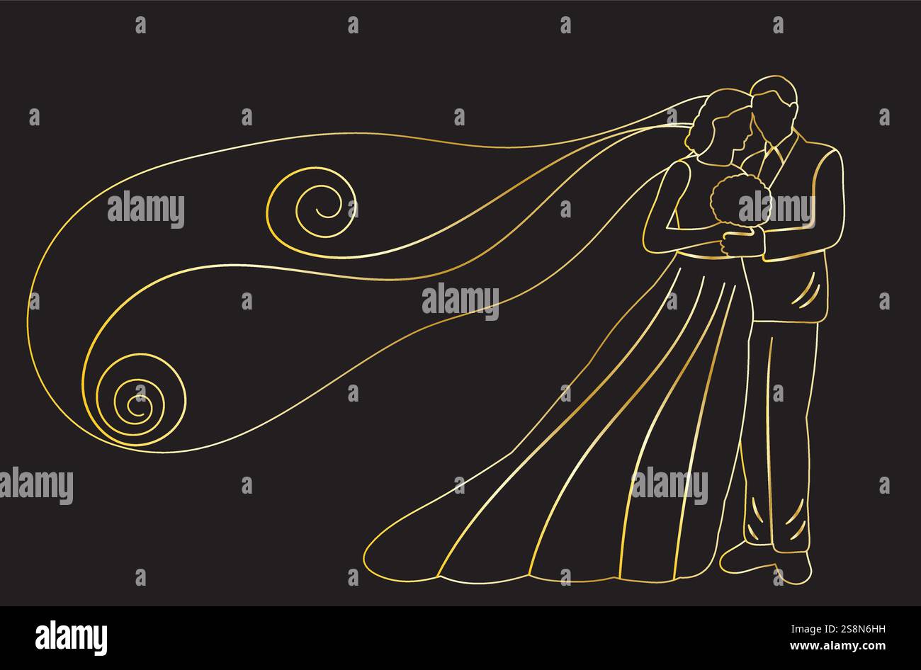 bride and groom golden sketch ,contour line Stock Vector Image & Art ...