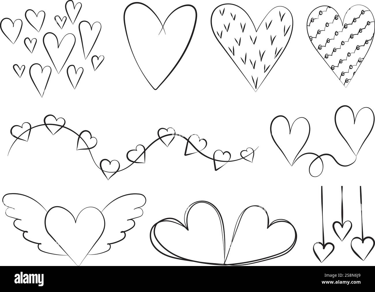 set of doodle hearts sketch ,outline isolated vector Stock Vector Image ...