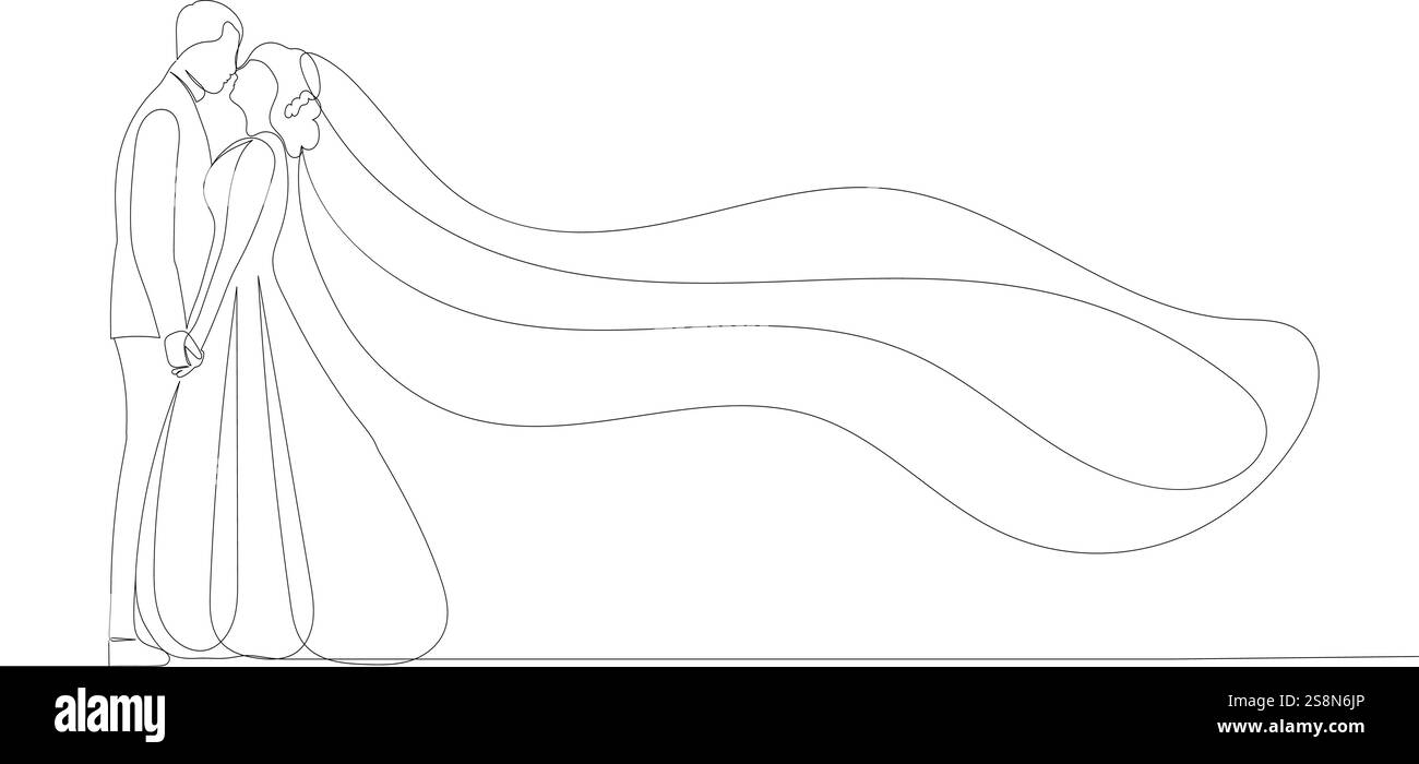 wedding bride and groom continuous line drawing, vector Stock Vector ...