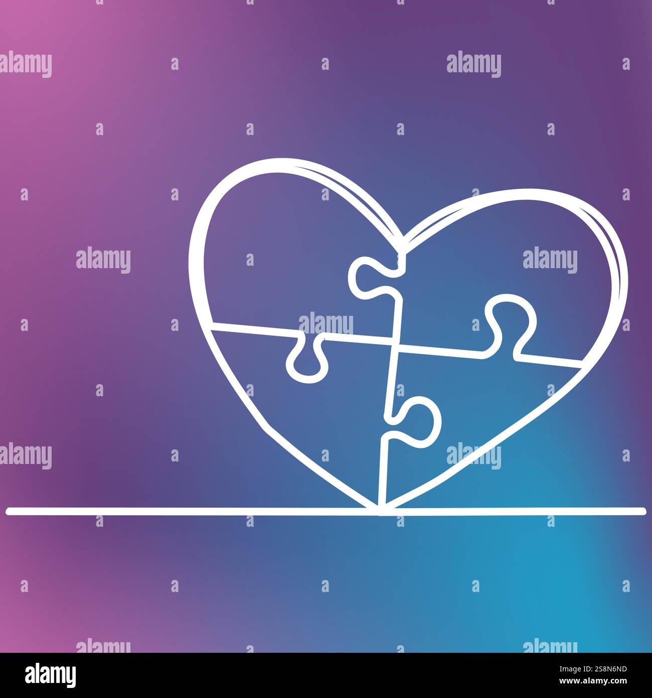 puzzle heart continuous line drawing Stock Vector
