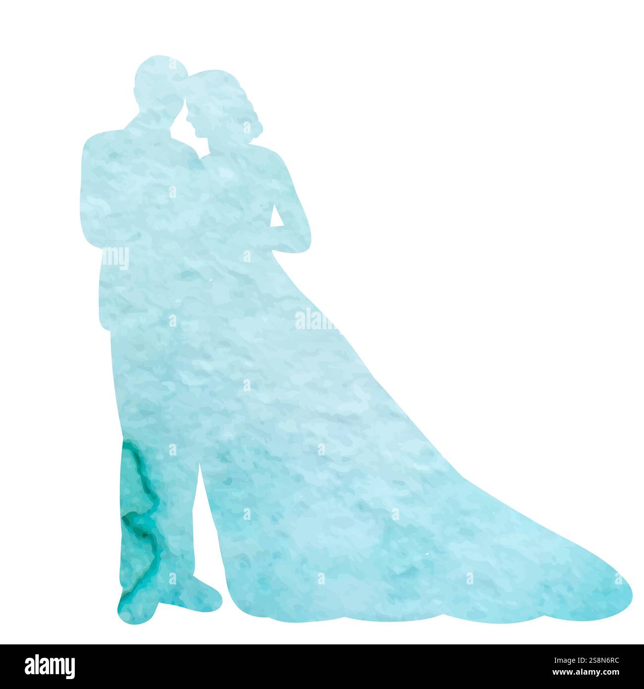 watercolor blue bride and groom silhouette design Stock Vector Image ...