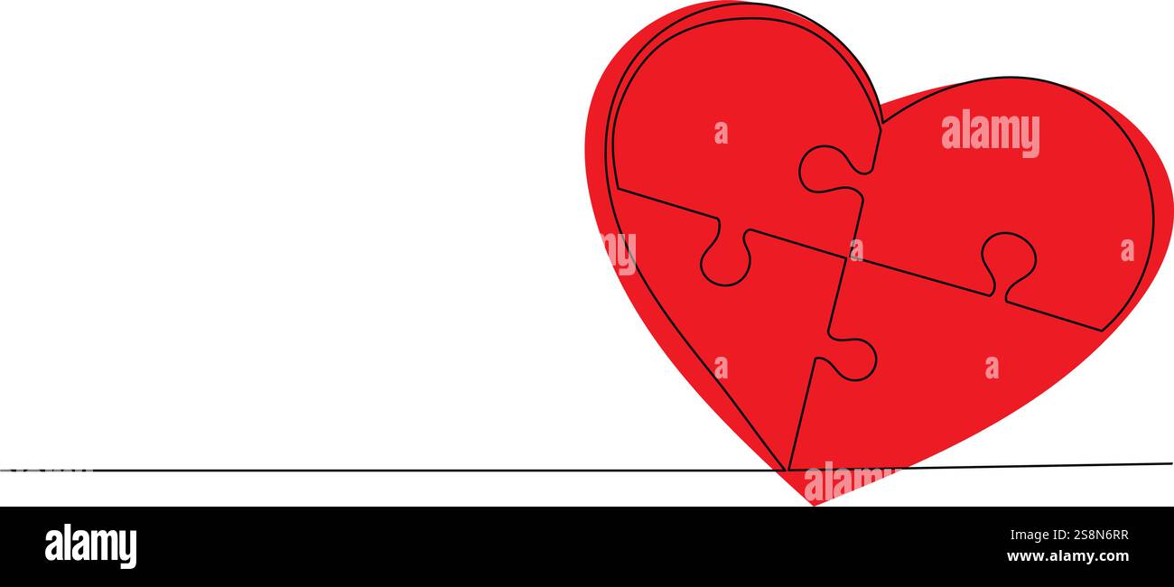 red heart from puzzles continuous line drawing, vector Stock Vector