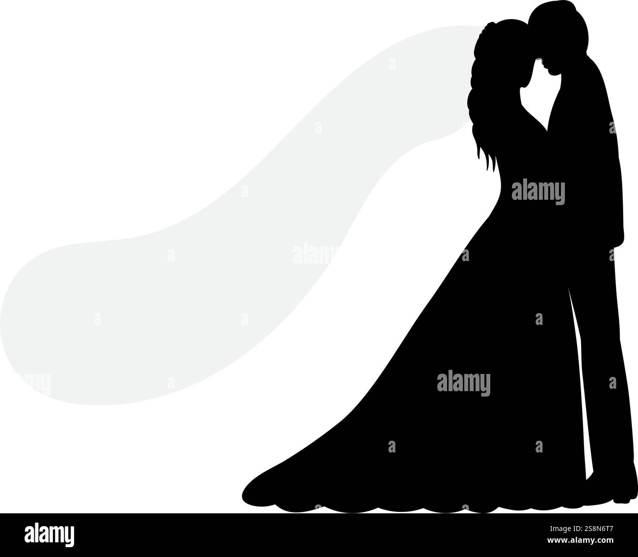 bride and groom with veil silhouette design vector isolated Stock ...